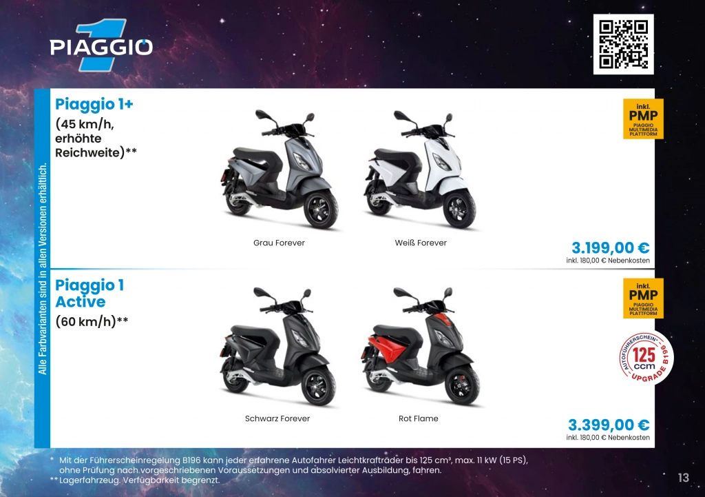 Neue Piaggio Motorroller Preisliste & Farben ab April 2024